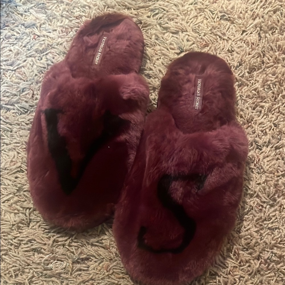 Victoria's Secret Maroon Fuzzy Slippers